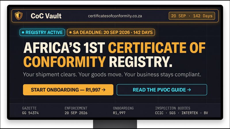 SA Importers Get First Independent CoC Vault Before September Deadline