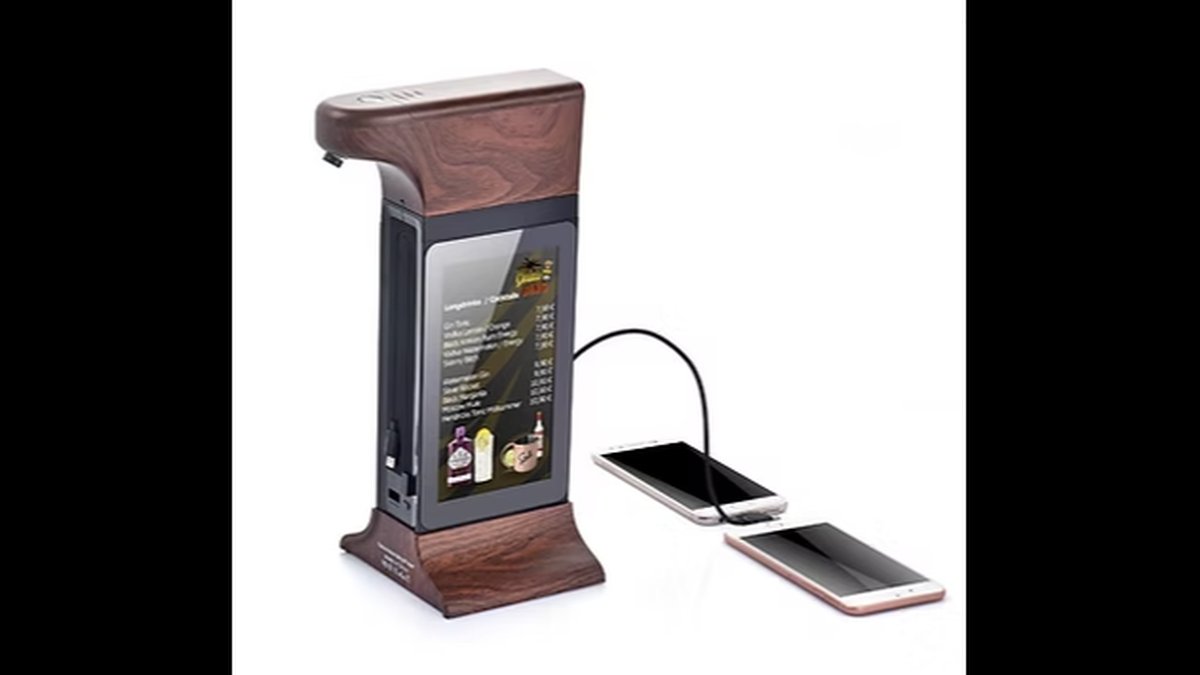 Table Advertising Kiosk With Dual HD Display, Hand Sanitizer Dispenser Launched